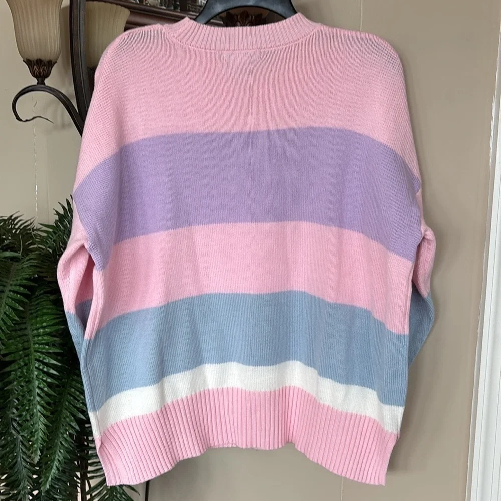 NWT Sincerely Jules Knit Pink Pastel Ski Sweater Crew Neck Oversized Stripes